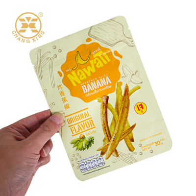 OEM ODM Gıda Derecesi Atıştırmalık Gıda Paketleme Çantası Puffing Paketleme Çantası Kızarmış Muz Şeritleri Chips için Plastik Fermuar Çantası